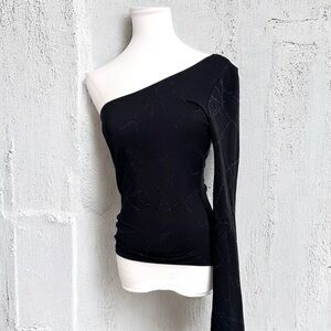 One-shoulder vintage black glitter top Y2K evening glam whismygoth witchy M